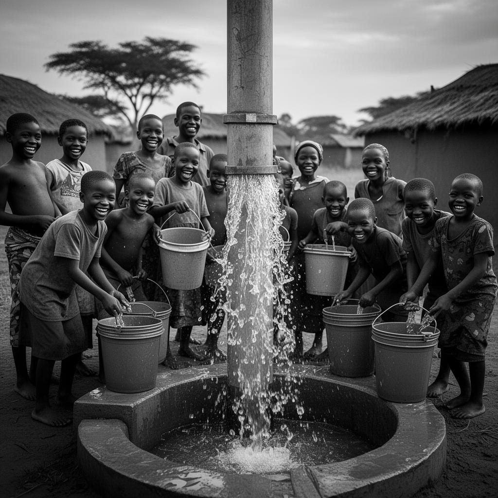 Children gathering clean water from a newly built well